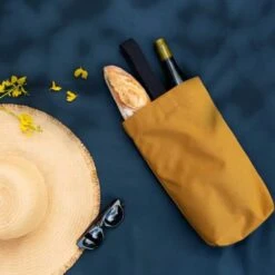 Waxed Cotton Wine Bag 12 Waxed Cotton Wine Bag -Home And Daily Necessities Store Ambar wine tote lifestyle on blanket 600x600 1