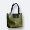 Olive Green Italian Leather Tote Bag -Home And Daily Necessities Store Heather Borg olive green tote grey background 600x600 1