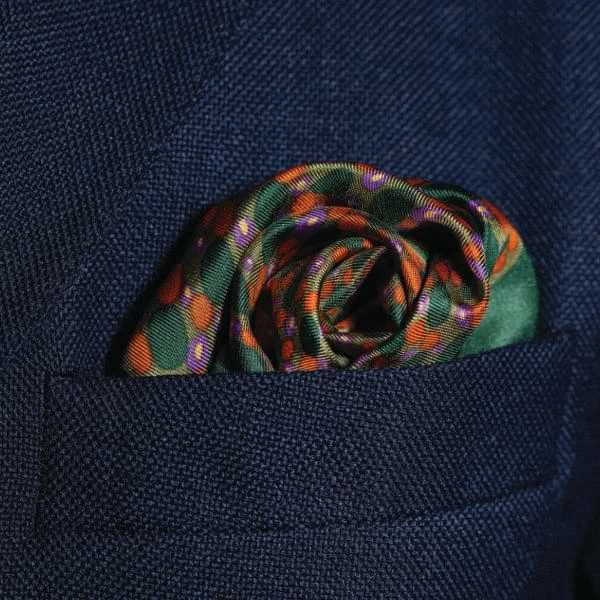 Infinity Silk Pocket Square – Green, Orange & Purple 5 Infinity Silk Pocket Square – Green, Orange & Purple - Image 3