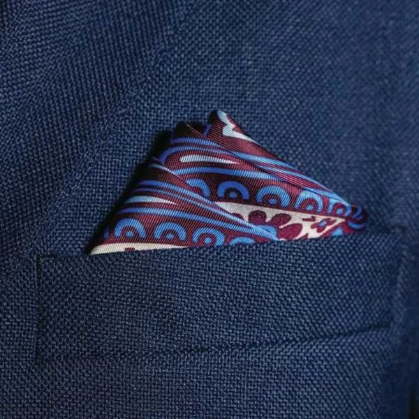 Kaleidoscope Silk Pocket Square – Blue, Burgundy & Cream 5 Kaleidoscope Silk Pocket Square – Blue, Burgundy & Cream - Image 3