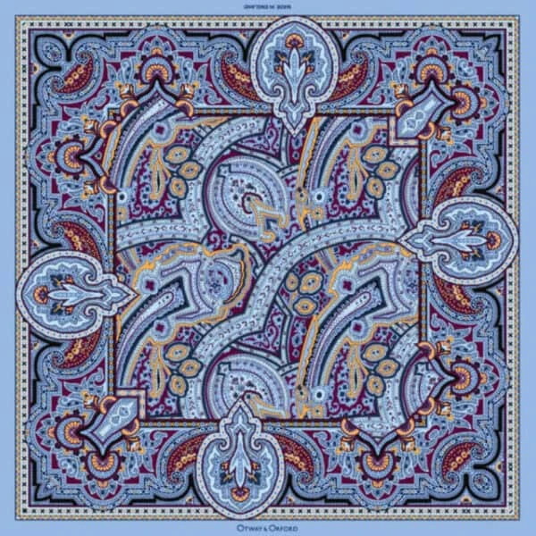 Labyrinth Silk Pocket Square – Pale Blue, Burgundy & Gold 4 Labyrinth Silk Pocket Square – Pale Blue, Burgundy & Gold - Image 2
