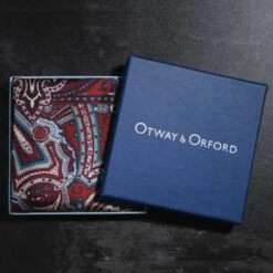 Labyrinth Silk Pocket Square – Burgundy, Red, Blue & Cream -Home And Daily Necessities Store Labyrinth burgundy in box