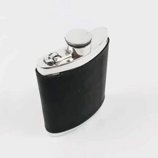 Pewter And Black Leather Hip Flask 4 Pewter And Black Leather Hip Flask - Image 2