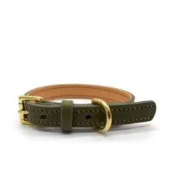 Olive Green Leather Dog Collar