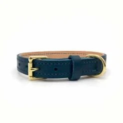 Peacock Blue Leather Dog Collar