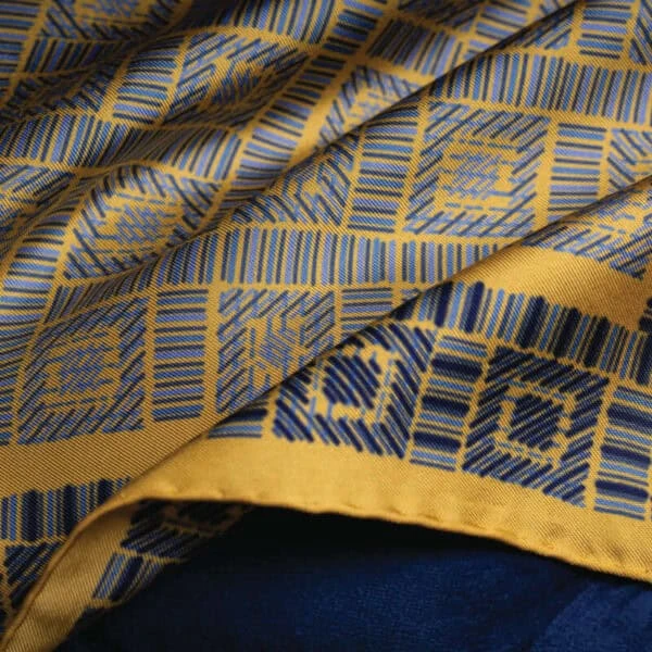 City Squares Silk Pocket Square – Gold With Blue 3 City Squares Silk Pocket Square – Gold With Blue