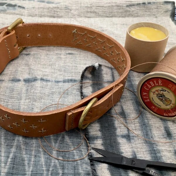 Raven Black Leather Sashiko Leather Dog Collar 4 Raven Black Leather Sashiko Leather Dog Collar - Image 2