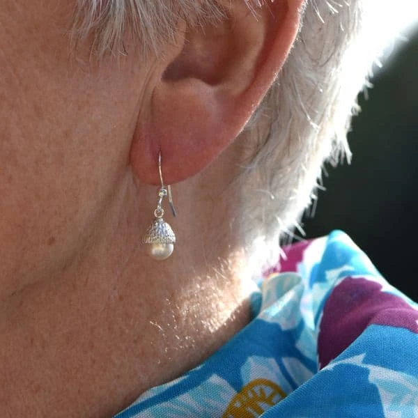 Silver Pearl Acorn Earrings 4 Silver Pearl Acorn Earrings - Image 2