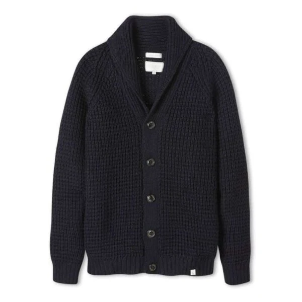 Men’s Navy Waffle Shawl Cardigan 3 Men’s Navy Waffle Shawl Cardigan