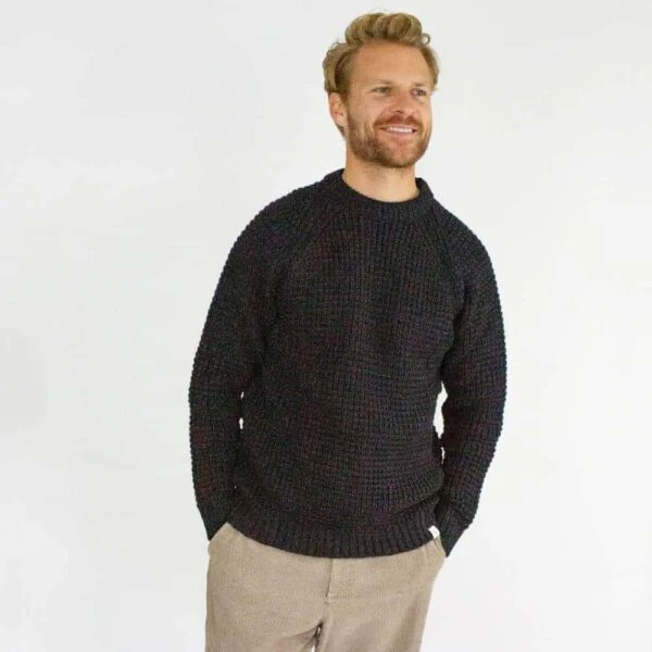 Men’s Navy Waffle Crew Neck Jumper 5 Men’s Navy Waffle Crew Neck Jumper - Image 3
