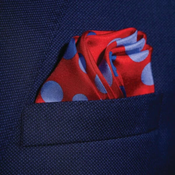 Planetarium Silk Pocket Square – Red & Blue 8 Planetarium Silk Pocket Square – Red & Blue - Image 6