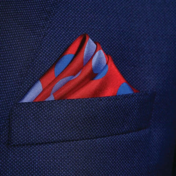 Planetarium Silk Pocket Square – Red & Blue 5 Planetarium Silk Pocket Square – Red & Blue - Image 3