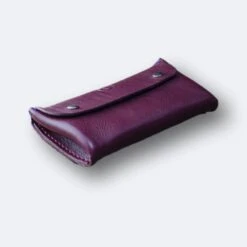 Raisin Leather Purse With Red Waxed Thread