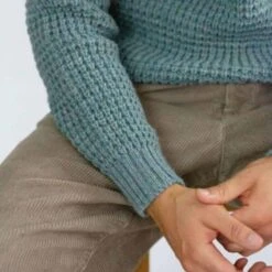 Men’s Seafoam Waffle Crew Neck Jumper -Home And Daily Necessities Store seafoam waffle crew neck jumper lifestyle cuff close up 600x600 1