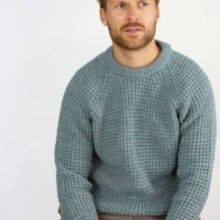 Men’s Seafoam Waffle Crew Neck Jumper -Home And Daily Necessities Store seafoam waffle crew neck jumper lifestyle sitting 600x600 1