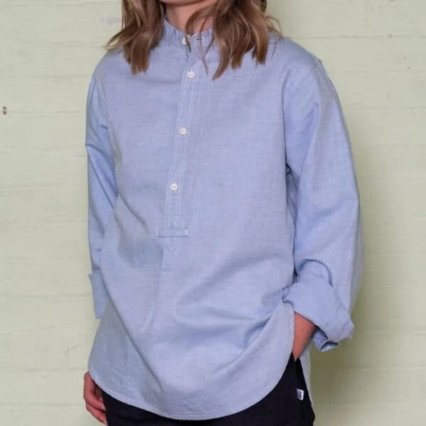 Light Blue Cotton ‘Admiralty’ Grandad Collar Shirt 4 Light Blue Cotton ‘Admiralty’ Grandad Collar Shirt - Image 2