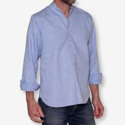 Light Blue Cotton ‘Admiralty’ Grandad Collar Shirt