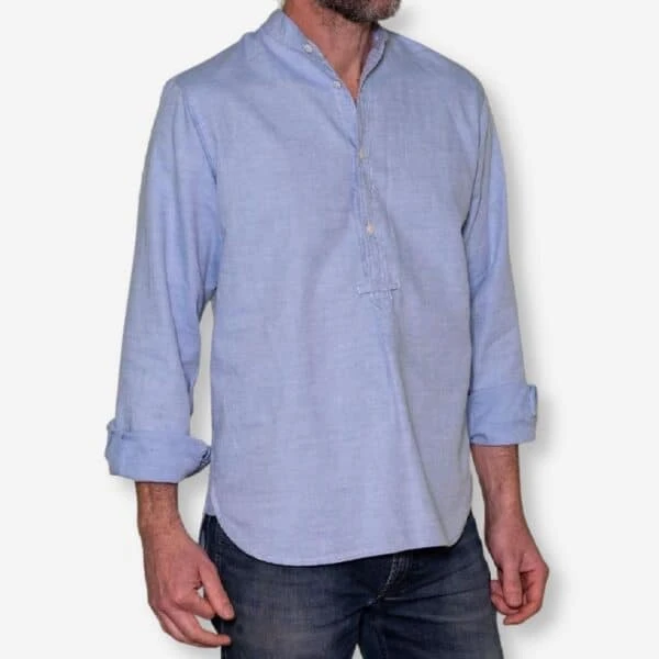 Light Blue Cotton ‘Admiralty’ Grandad Collar Shirt 3 Light Blue Cotton ‘Admiralty’ Grandad Collar Shirt